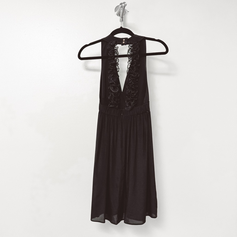 Amanda Uprichard Ruffle Strap Back V‎ Neck Silk Black Mini Dress Small - Picture 2 of 8